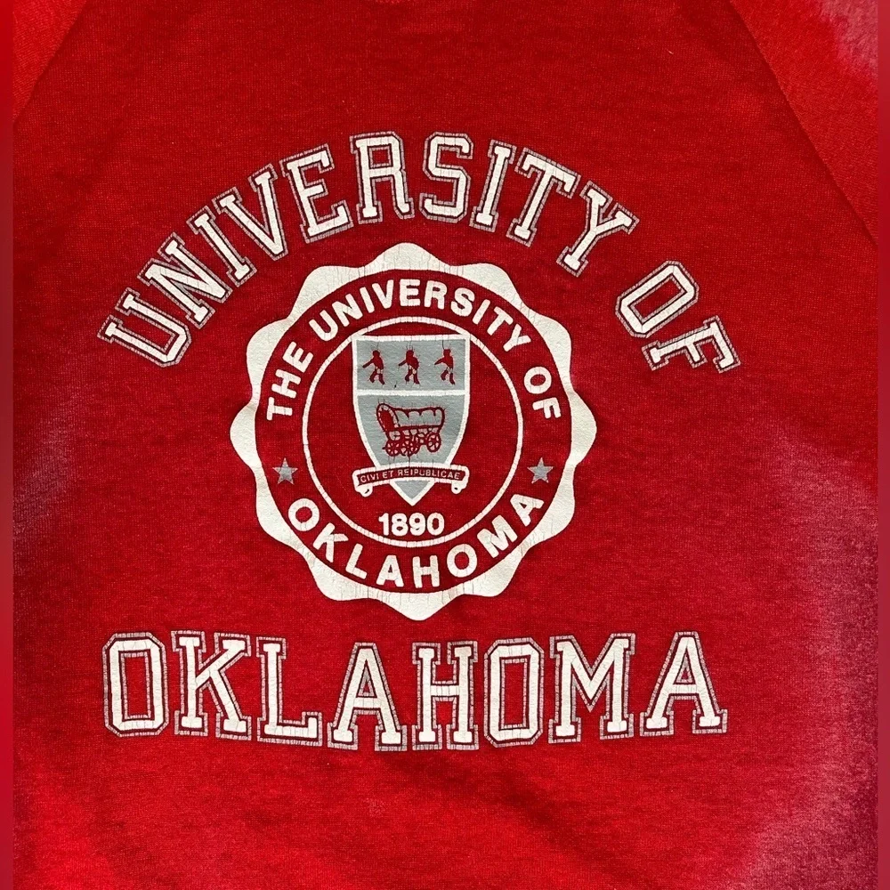 University of Oklahoma Red Sweater with distressed tie dye look
